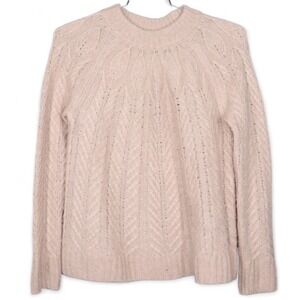 Tuckernuck Womens Cable Knit Sweater Small Tan Royal Peacock Comfy Long Sleeve